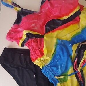 Pink Yellow Bright 2 Piece Swim Suit Tank Top